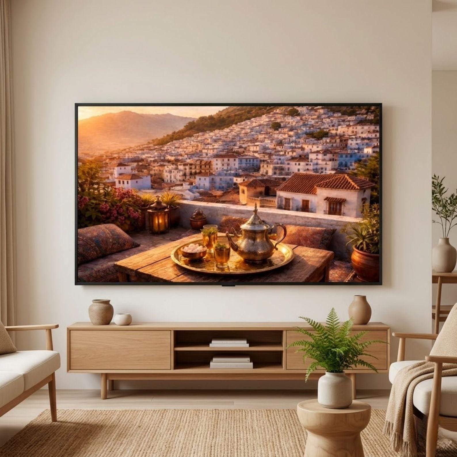 Chefchaouen Rooftop Art: Blue City Sunset Terrace (Digital Download)