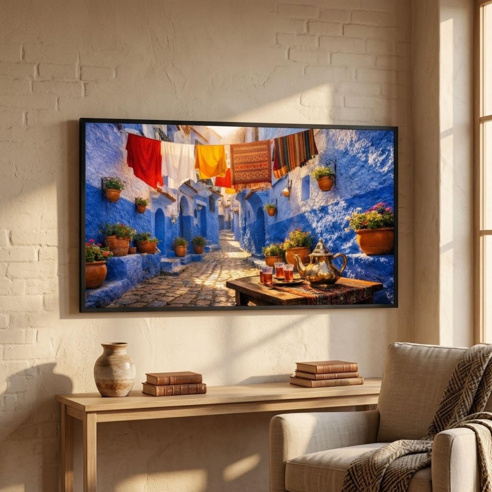 Chefchaouen Blue Alley Laundry Art | Moroccan Architecture Travel Print (Digital Download)