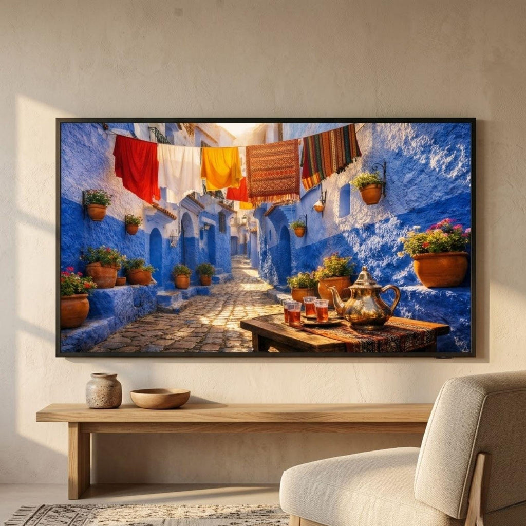 Chefchaouen Blue Alley Laundry Art | Moroccan Architecture Travel Print (Digital Download)