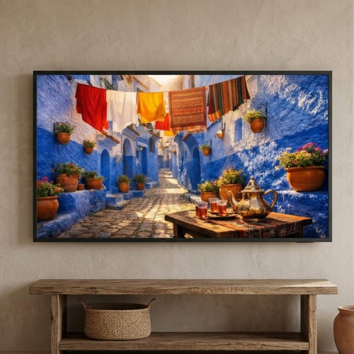 Chefchaouen Blue Alley Laundry Art | Moroccan Architecture Travel Print (Digital Download)