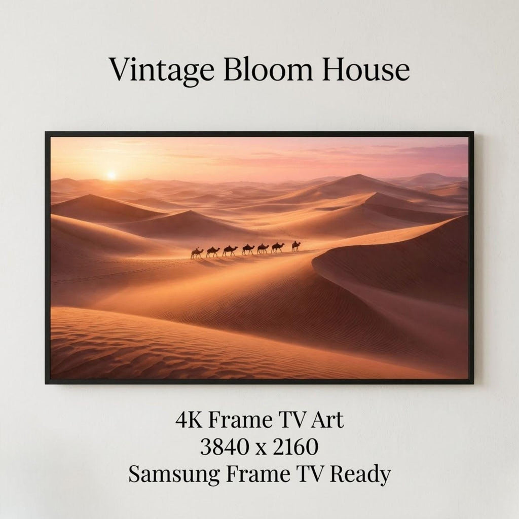 Sahara Camel Caravan Art | Desert Sunrise Frame TV Print (Digital Download)
