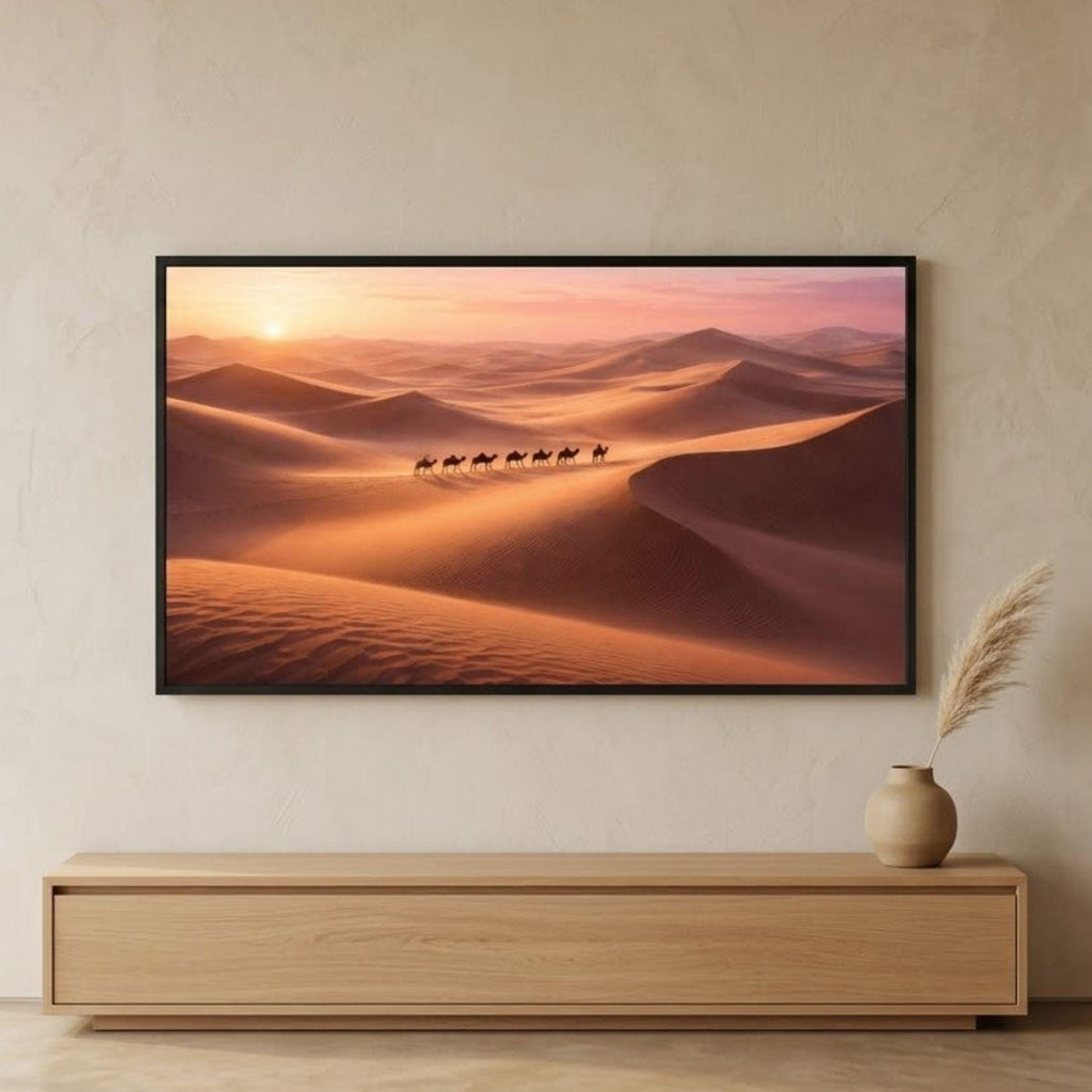 Sahara Camel Caravan Art | Desert Sunrise Frame TV Print (Digital Download)