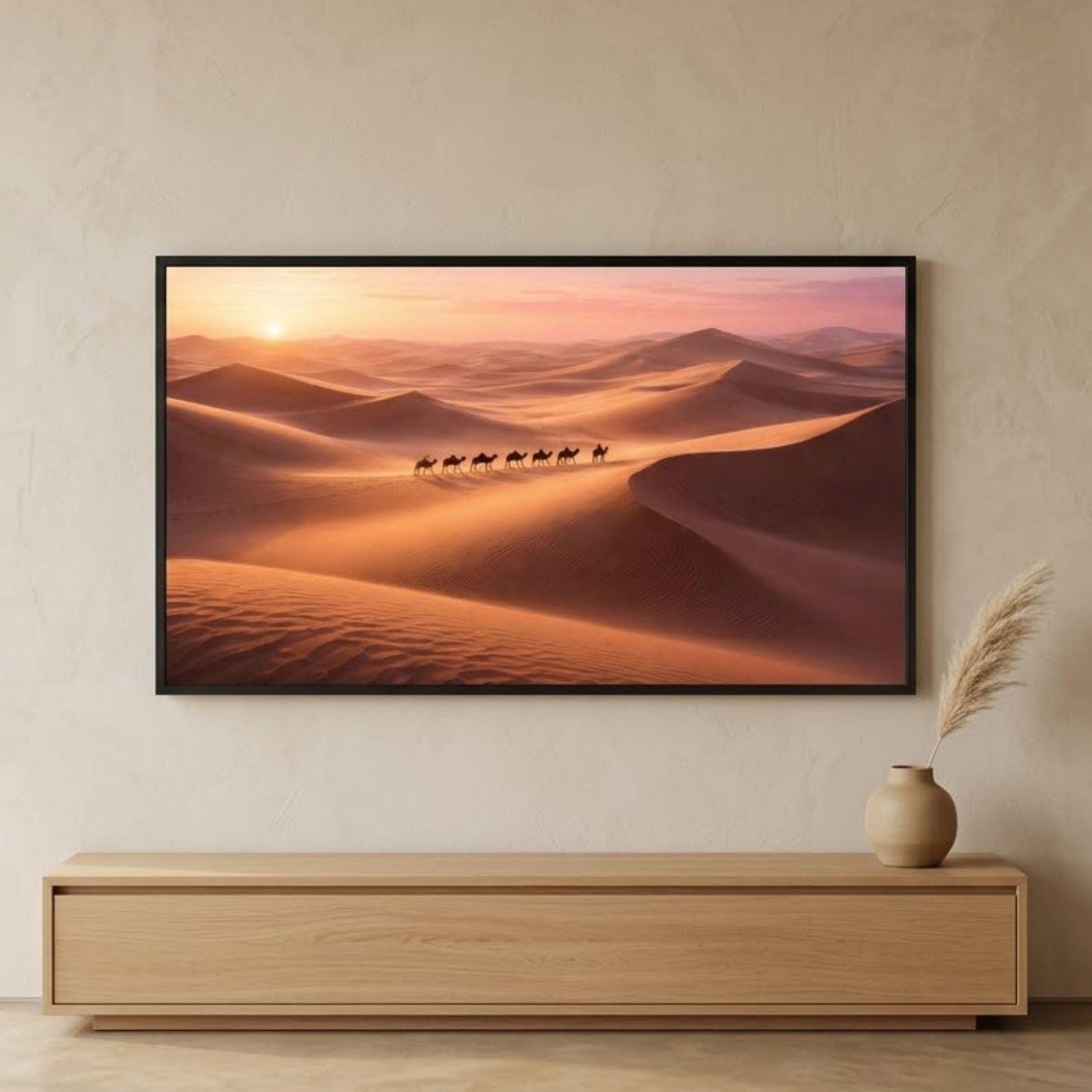 Sahara Camel Caravan Art | Desert Sunrise Frame TV Print (Digital Download)