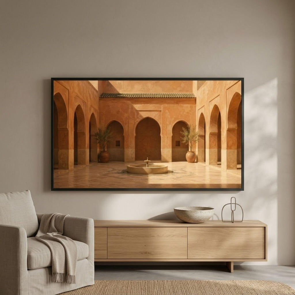 Fes | Morocco | Frame TV Art | Samsung Frame TV | Digital Download | Moroccan Courtyard | Riad Architecture | Neutral Wall Art