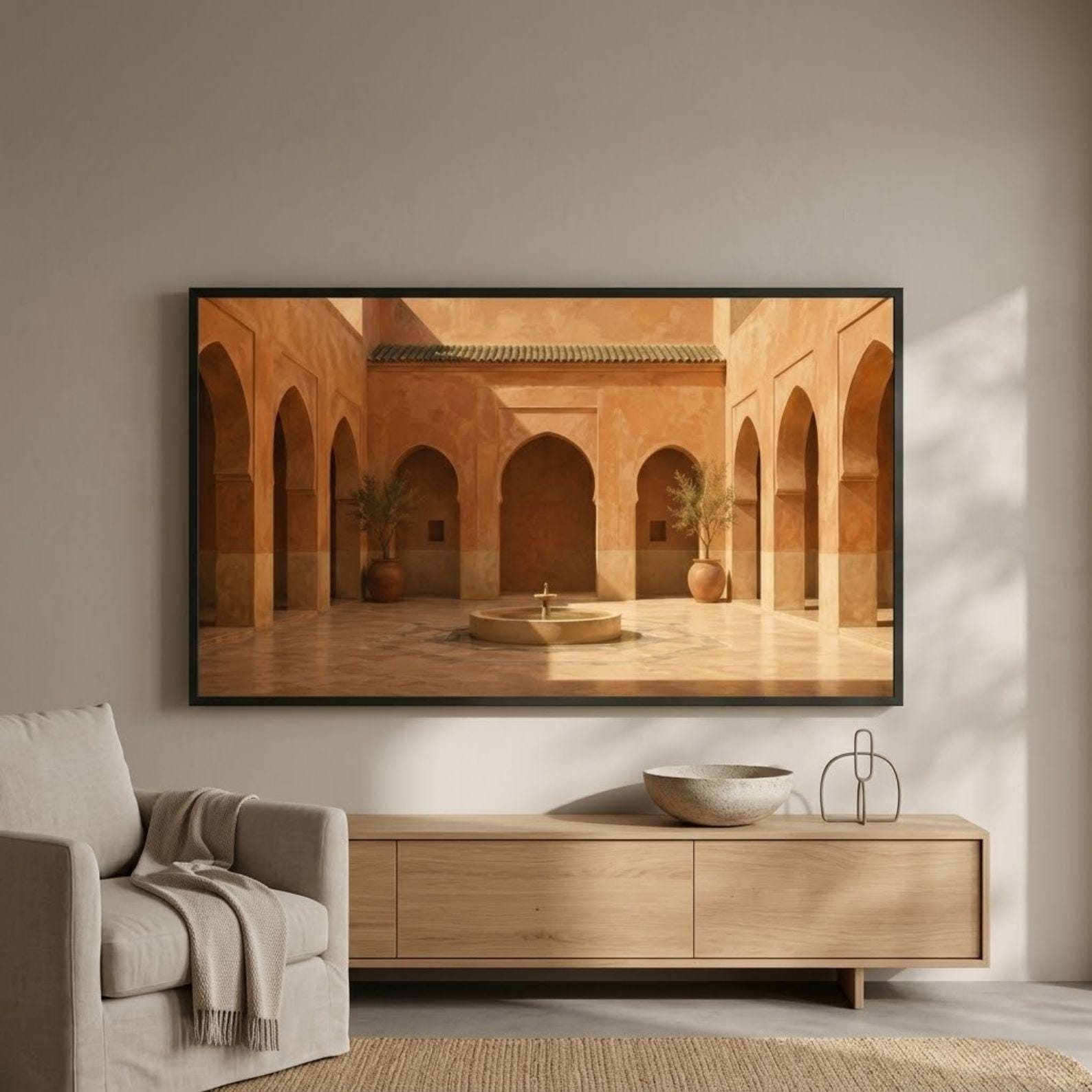 Fes | Morocco | Frame TV Art | Samsung Frame TV | Digital Download | Moroccan Courtyard | Riad Architecture | Neutral Wall Art