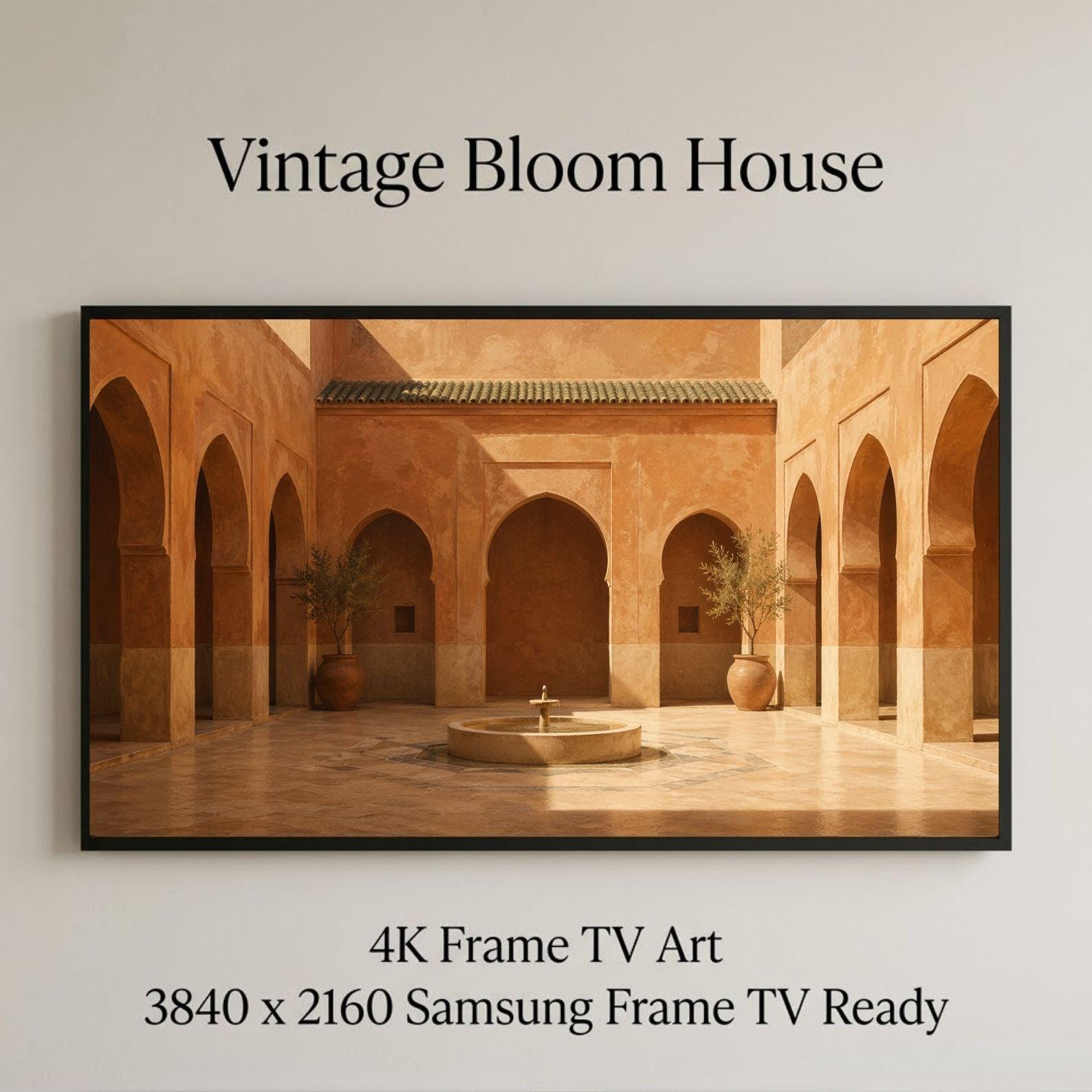 Fes | Morocco | Frame TV Art | Samsung Frame TV | Digital Download | Moroccan Courtyard | Riad Architecture | Neutral Wall Art