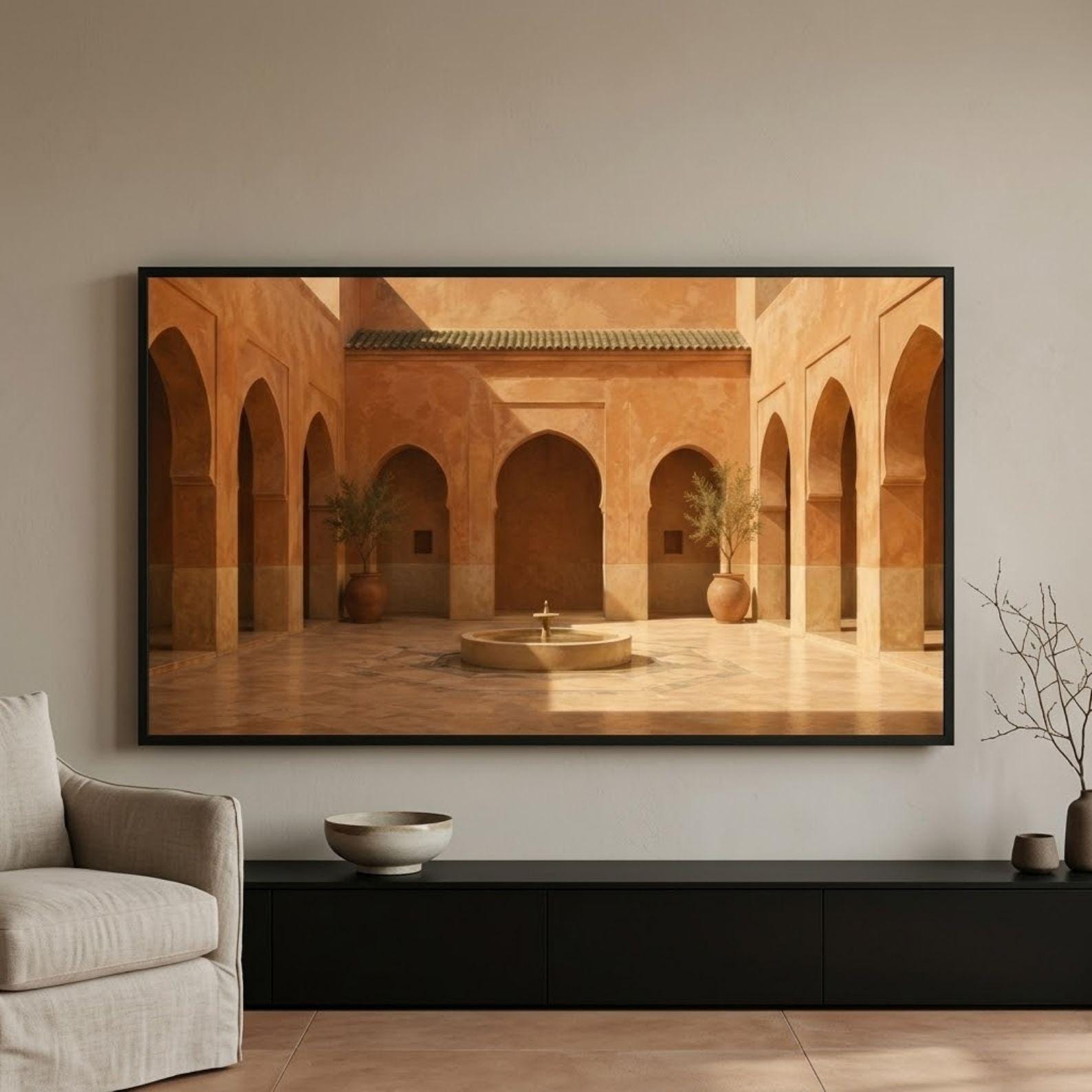 Fes | Morocco | Frame TV Art | Samsung Frame TV | Digital Download | Moroccan Courtyard | Riad Architecture | Neutral Wall Art