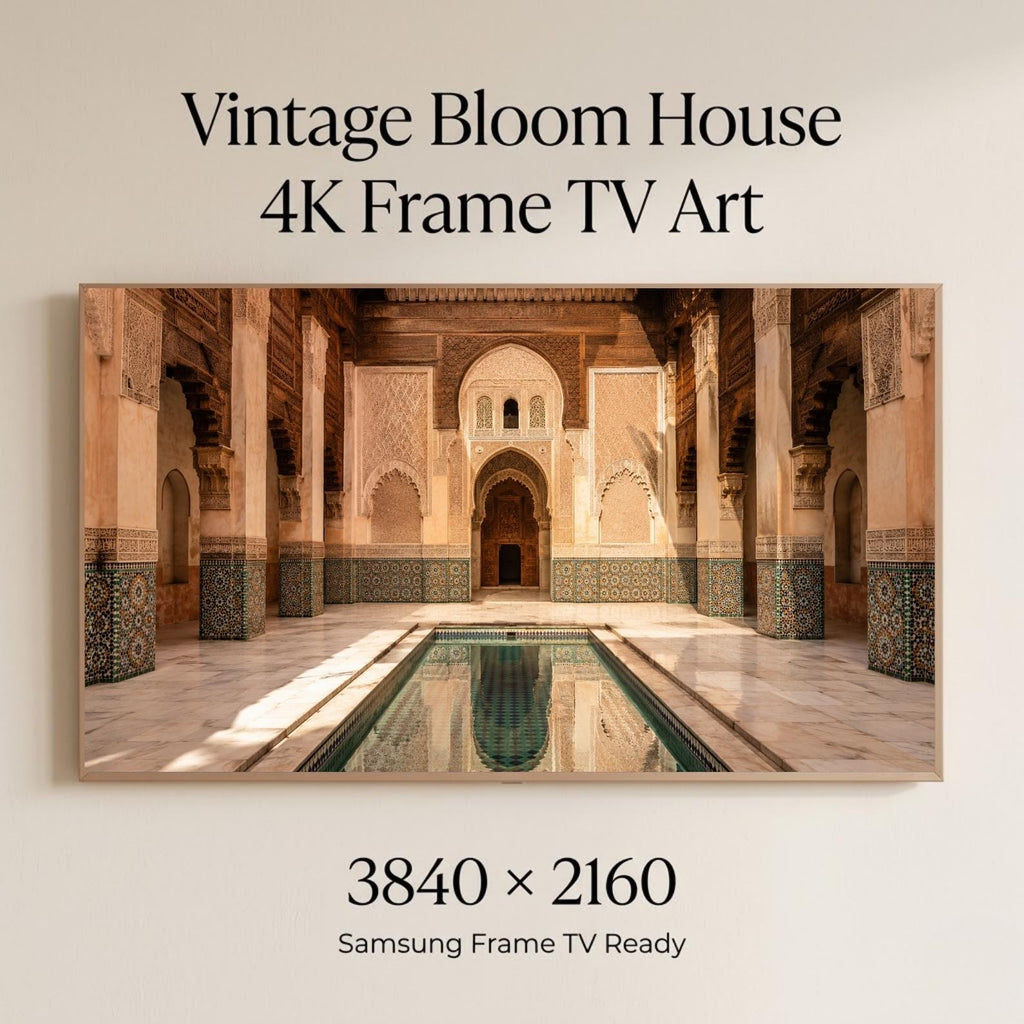Marrakech | Morocco | Frame TV Art | Samsung Frame TV | Digital Download | Moroccan Courtyard | Madrasa Art | Neutral Wall Art