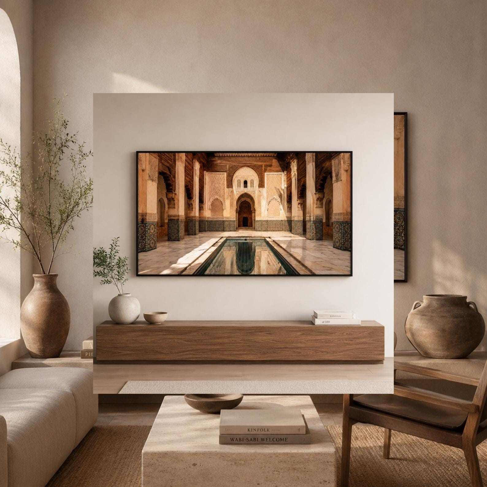 Marrakech | Morocco | Frame TV Art | Samsung Frame TV | Digital Download | Moroccan Courtyard | Madrasa Art | Neutral Wall Art