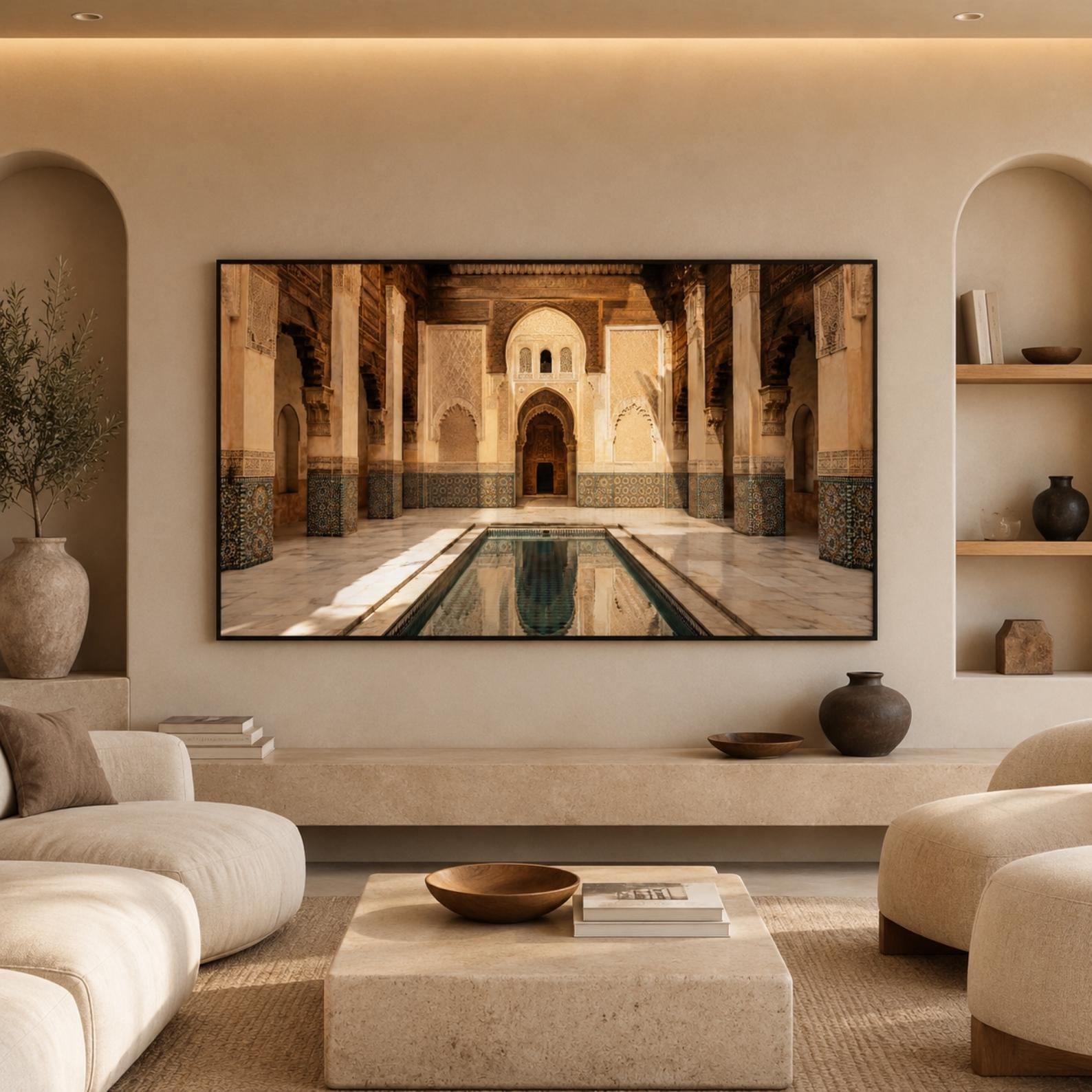 Marrakech | Morocco | Frame TV Art | Samsung Frame TV | Digital Download | Moroccan Courtyard | Madrasa Art | Neutral Wall Art