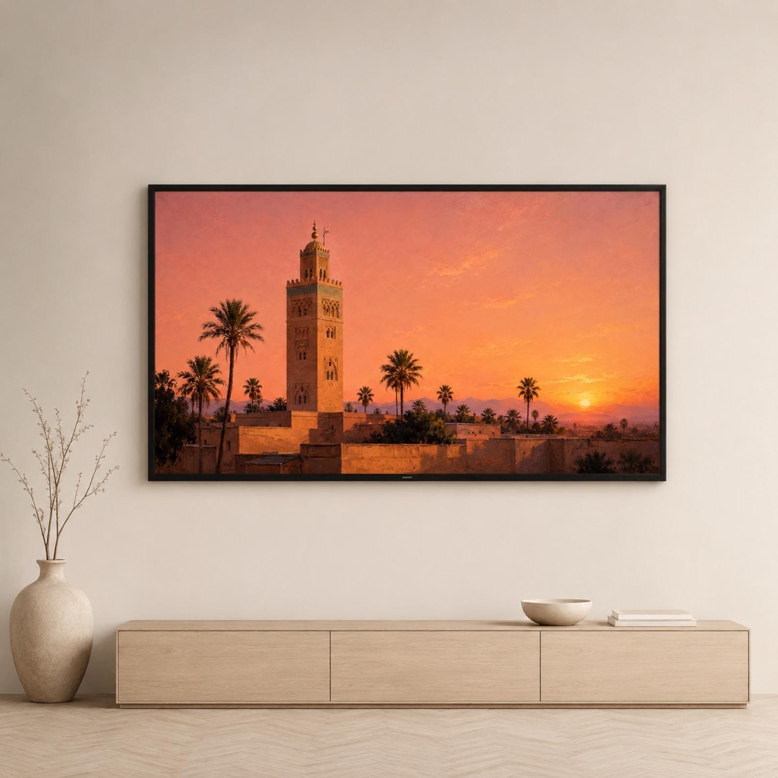 Marrakech | Morocco | Frame TV Art | Samsung Frame TV | Digital Download | Koutoubia Mosque | Sunset Art | Neutral Wall Art