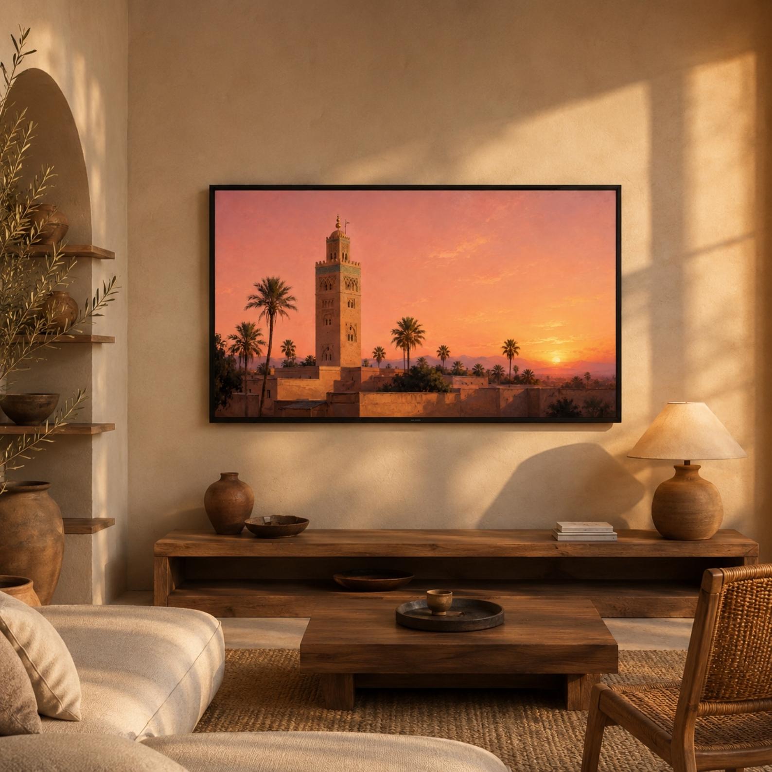 Marrakech | Morocco | Frame TV Art | Samsung Frame TV | Digital Download | Koutoubia Mosque | Sunset Art | Neutral Wall Art