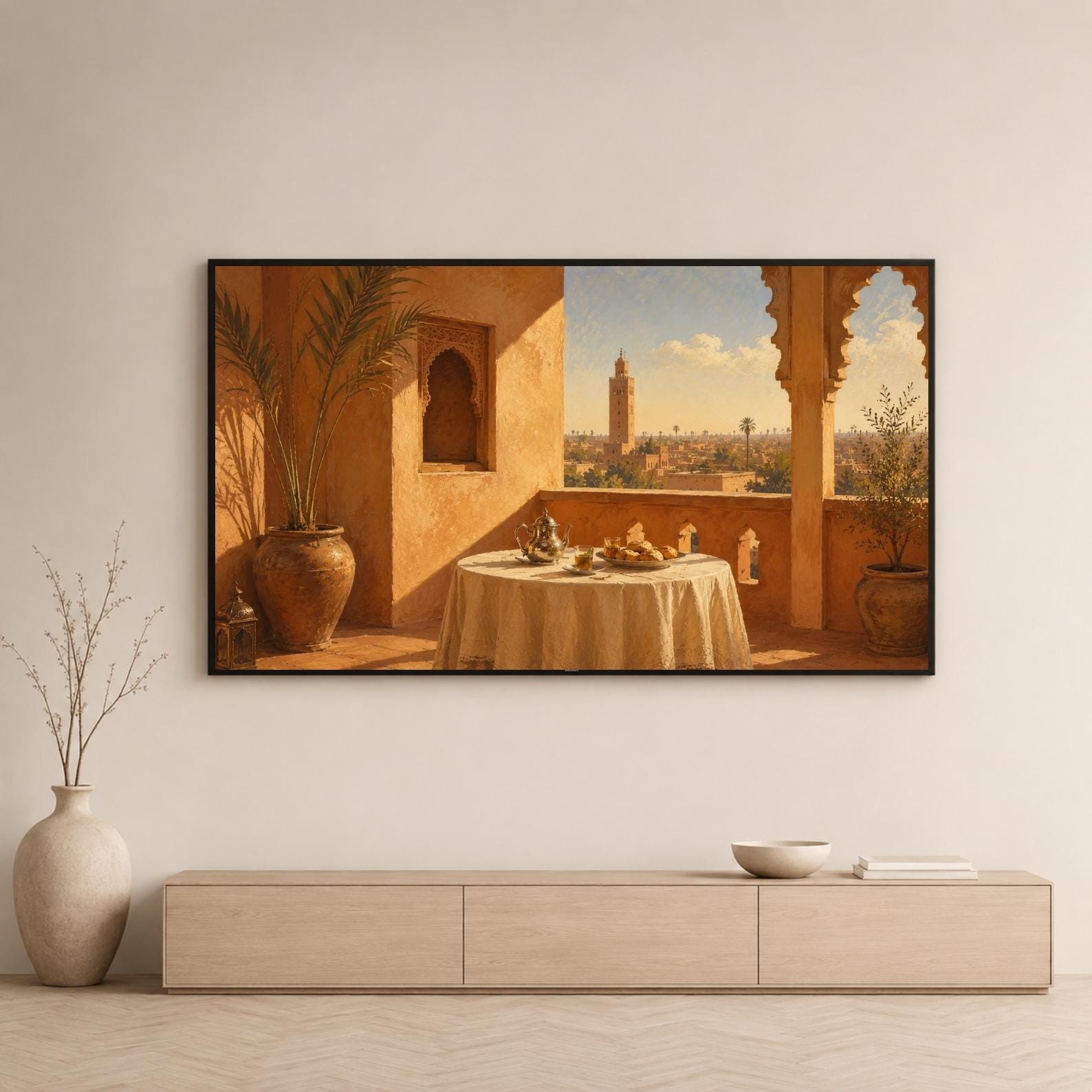 Marrakech | Morocco | Frame TV Art | Samsung Frame TV | Digital Download | Riad Terrace | Luxury Travel Art | Neutral Wall Art