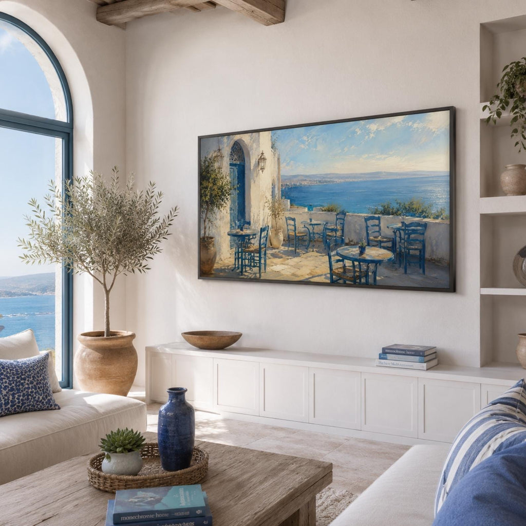 Tangier Café Art | Mediterranean Coastal View, Morocco (Digital Download)