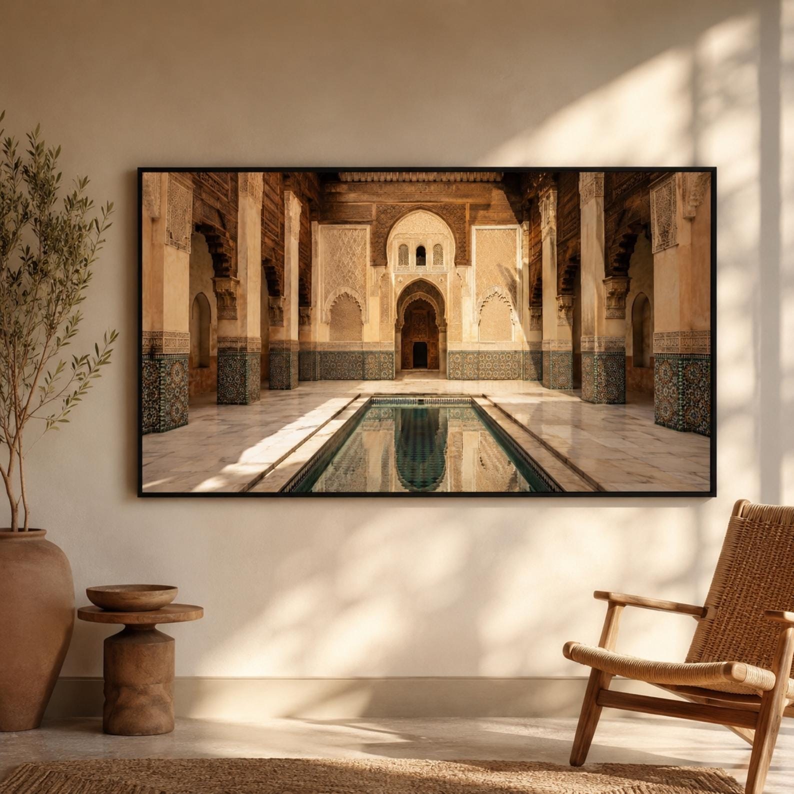 Marrakech | Morocco | Frame TV Art | Samsung Frame TV | Digital Download | Moroccan Courtyard | Madrasa Art | Neutral Wall Art