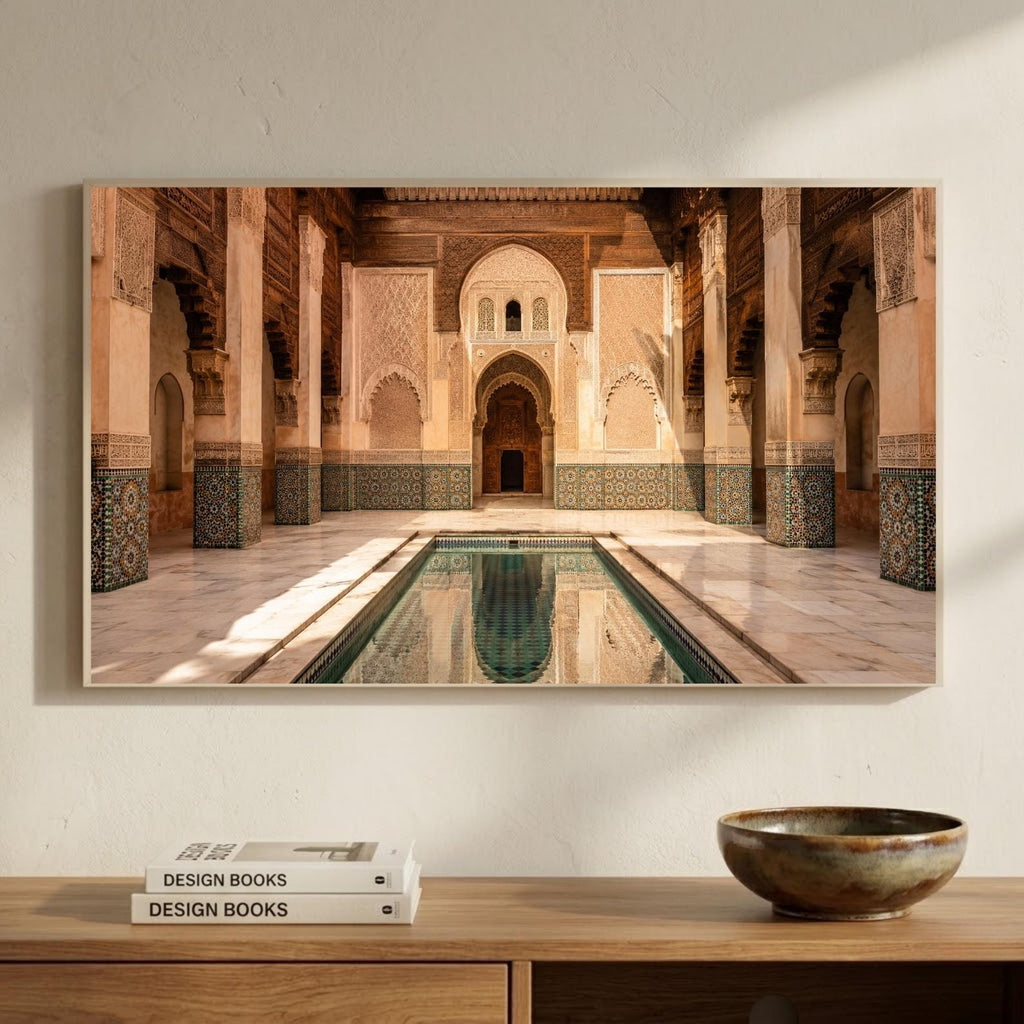Marrakech | Morocco | Frame TV Art | Samsung Frame TV | Digital Download | Moroccan Courtyard | Madrasa Art | Neutral Wall Art