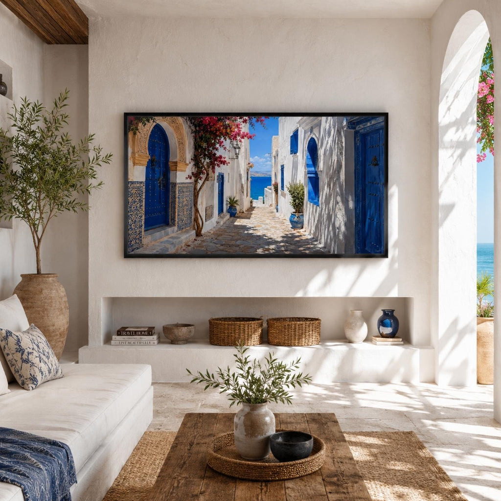 Tangier Blue Alley Art | Mediterranean Morocco Frame TV Digital Download