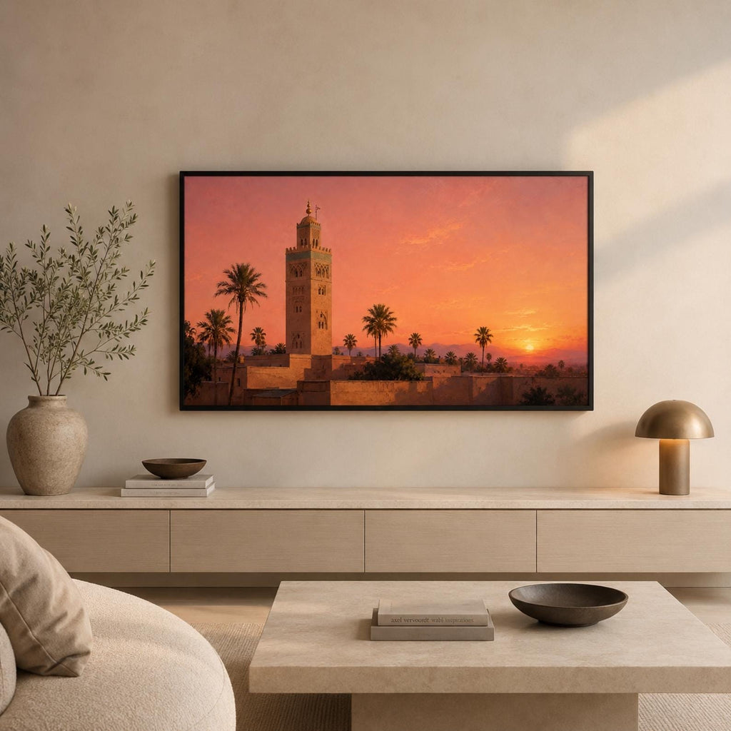Marrakech | Morocco | Frame TV Art | Samsung Frame TV | Digital Download | Koutoubia Mosque | Sunset Art | Neutral Wall Art