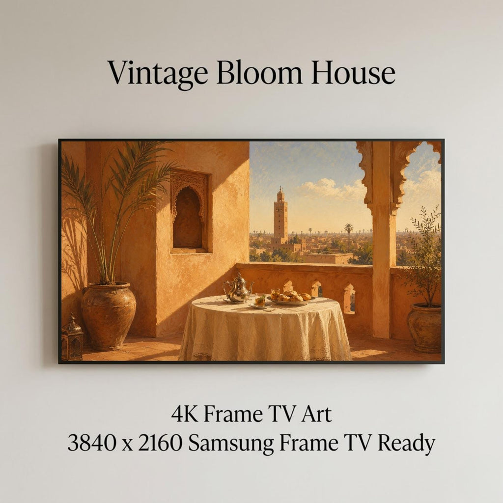 Marrakech | Morocco | Frame TV Art | Samsung Frame TV | Digital Download | Riad Terrace | Luxury Travel Art | Neutral Wall Art