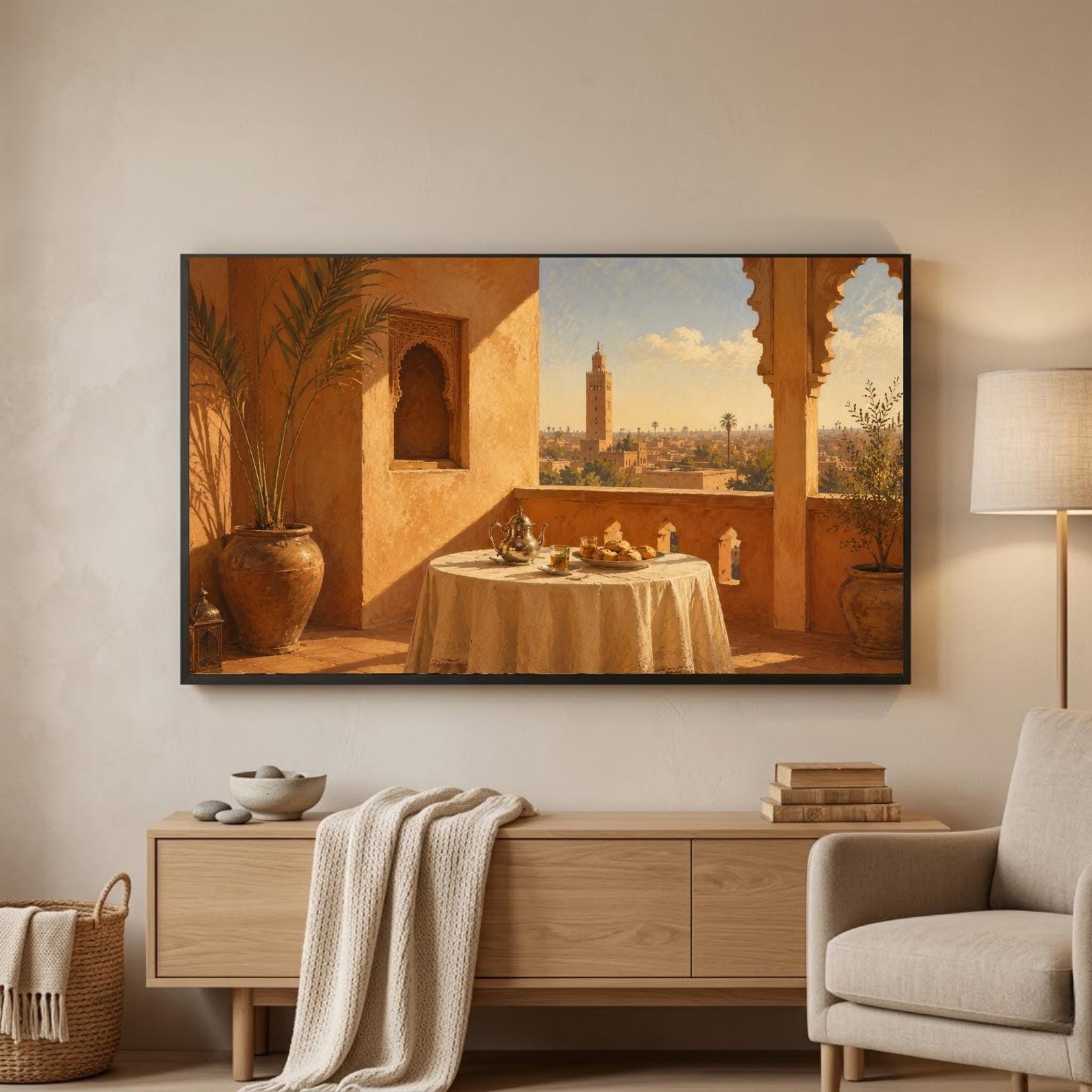 Marrakech | Morocco | Frame TV Art | Samsung Frame TV | Digital Download | Riad Terrace | Luxury Travel Art | Neutral Wall Art