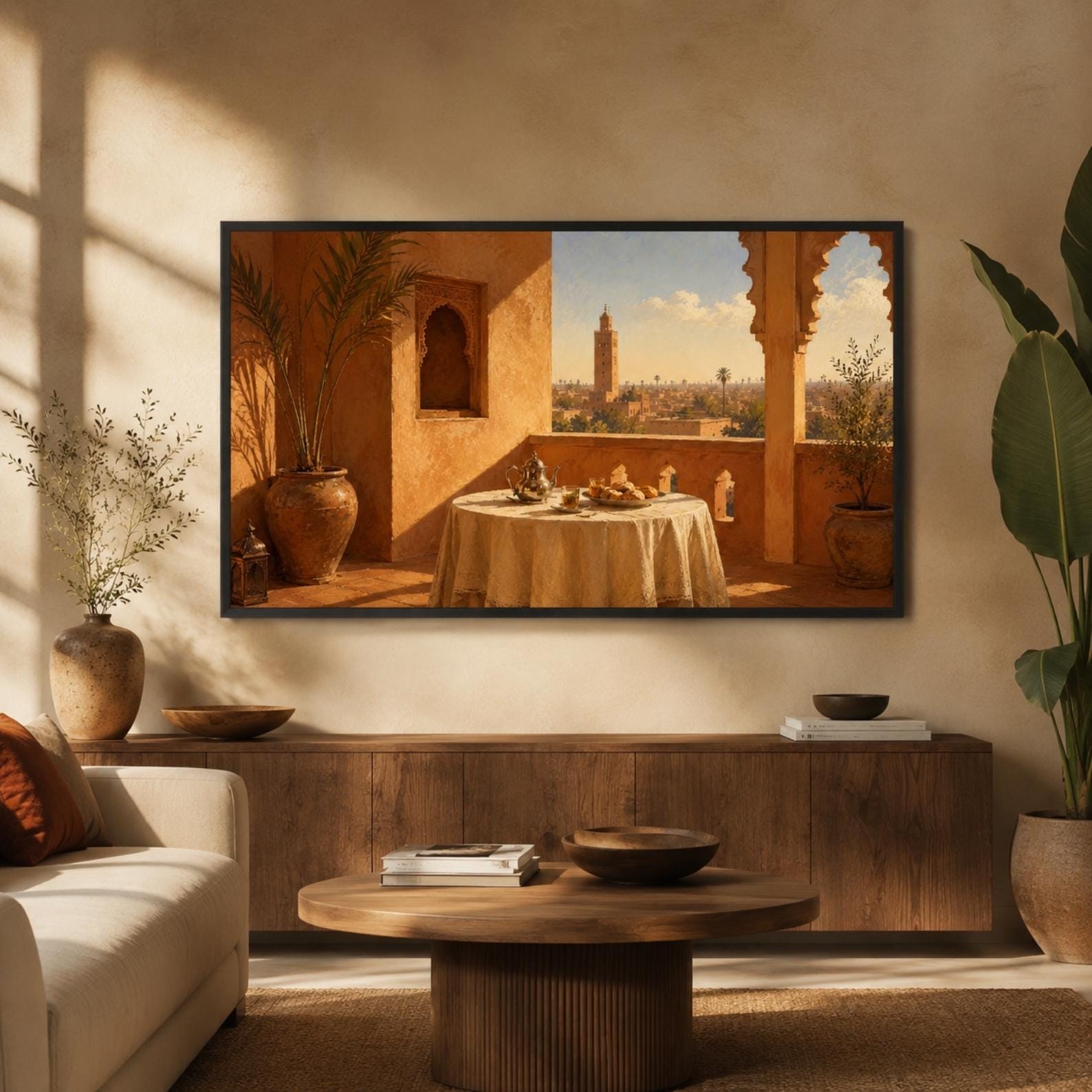 Marrakech | Morocco | Frame TV Art | Samsung Frame TV | Digital Download | Riad Terrace | Luxury Travel Art | Neutral Wall Art