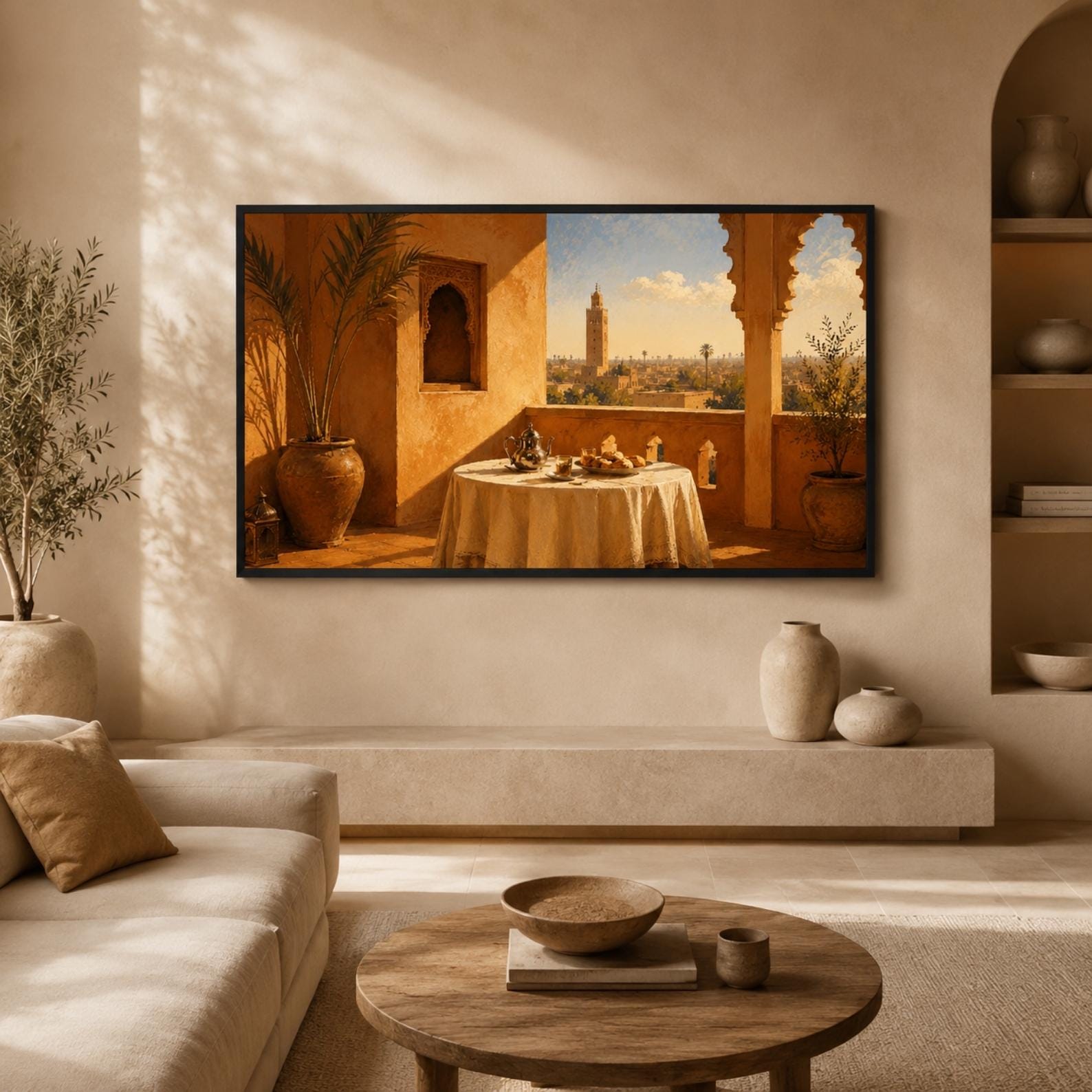 Marrakech | Morocco | Frame TV Art | Samsung Frame TV | Digital Download | Riad Terrace | Luxury Travel Art | Neutral Wall Art