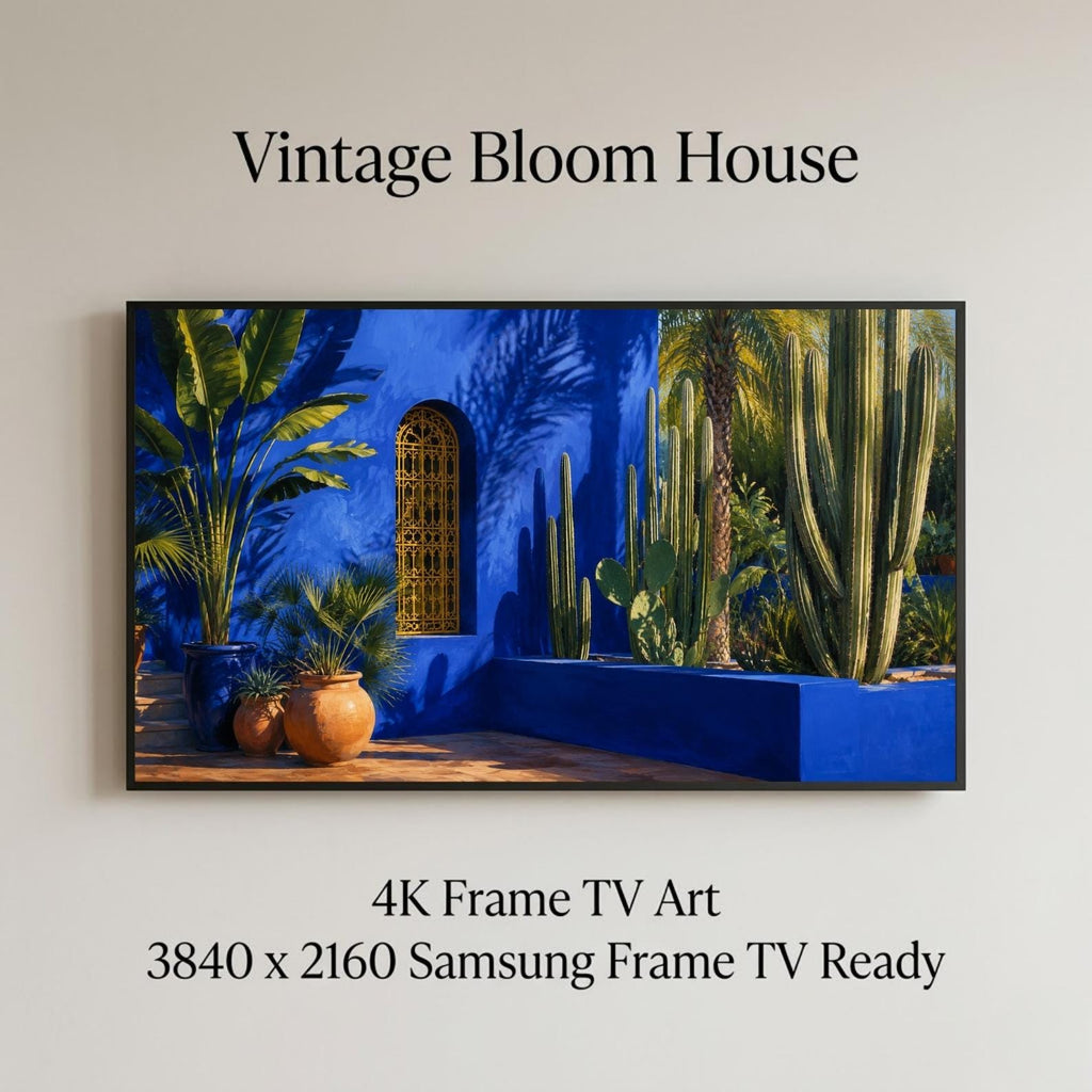 Marrakech Majorelle Garden Art | Blue Villa Botanical Samsung Frame TV (Digital Download)