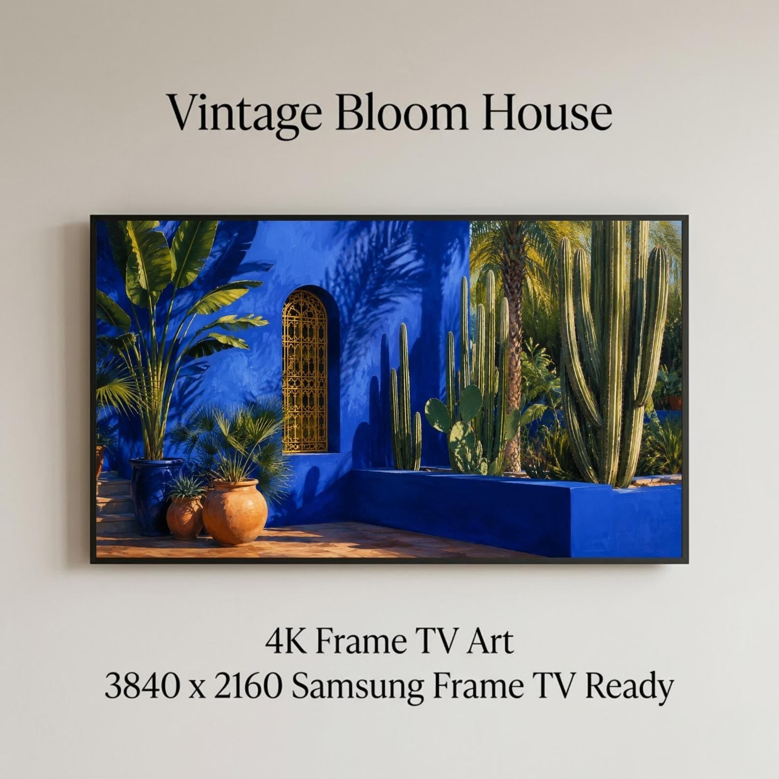 Marrakech Majorelle Garden Art | Blue Villa Botanical Samsung Frame TV (Digital Download)
