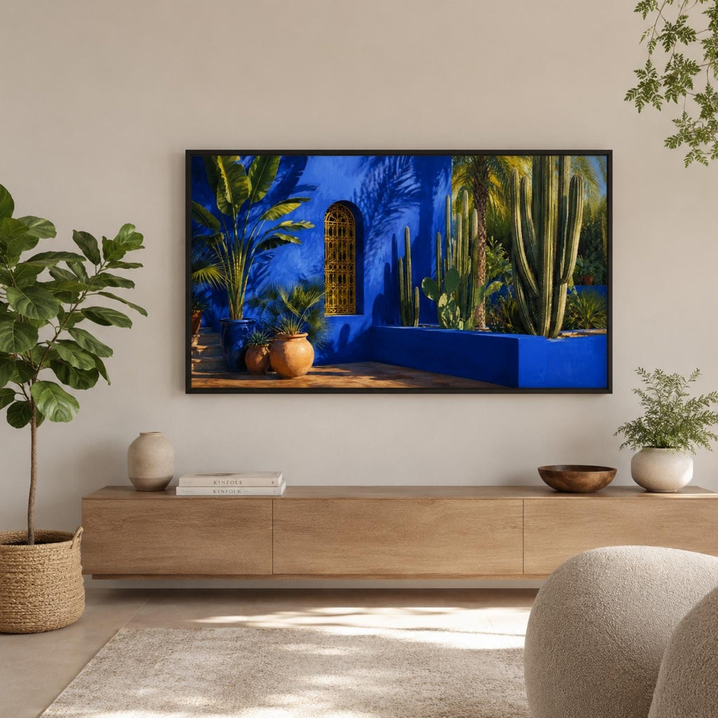 Marrakech Majorelle Garden Art | Blue Villa Botanical Samsung Frame TV (Digital Download)
