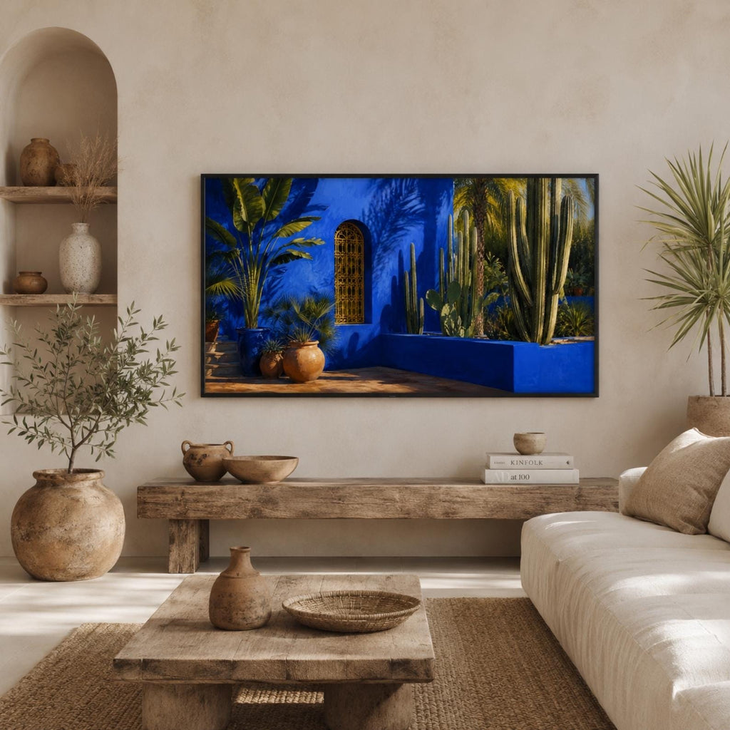 Marrakech Majorelle Garden Art | Blue Villa Botanical Samsung Frame TV (Digital Download)