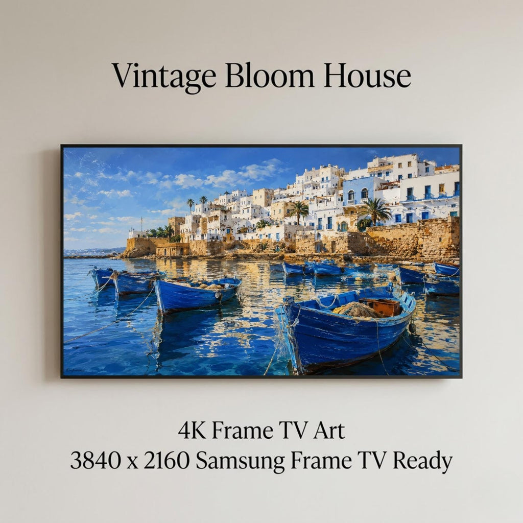 Tangier | Morocco | Frame TV Art | Samsung Frame TV | Harbor Boats | Coastal Wall Art | Digital Download