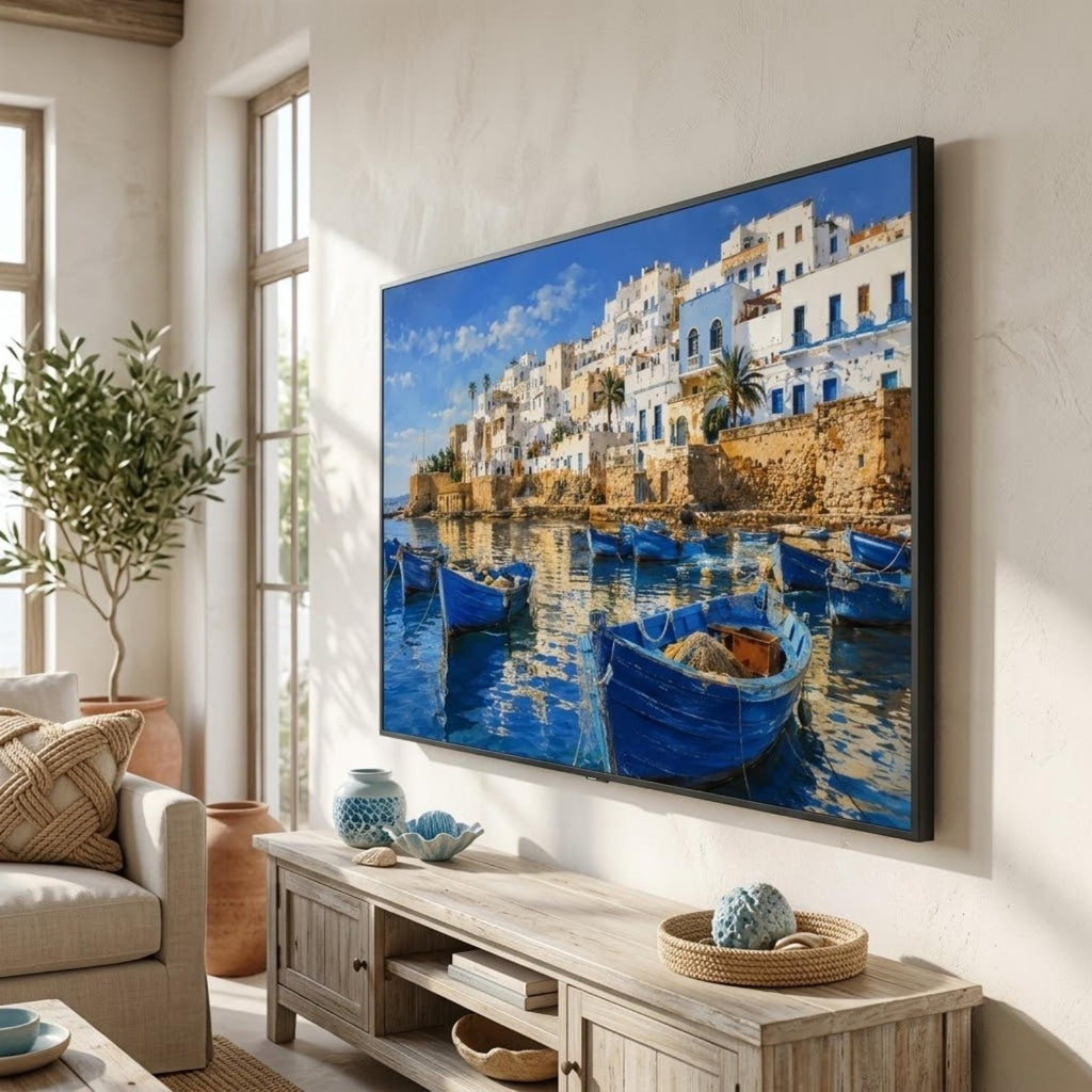 Tangier | Morocco | Frame TV Art | Samsung Frame TV | Harbor Boats | Coastal Wall Art | Digital Download