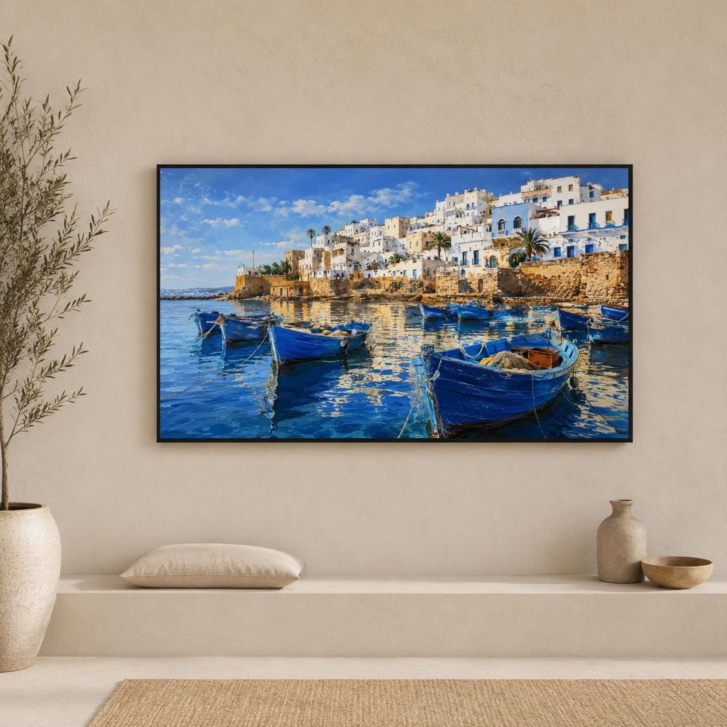Tangier | Morocco | Frame TV Art | Samsung Frame TV | Harbor Boats | Coastal Wall Art | Digital Download