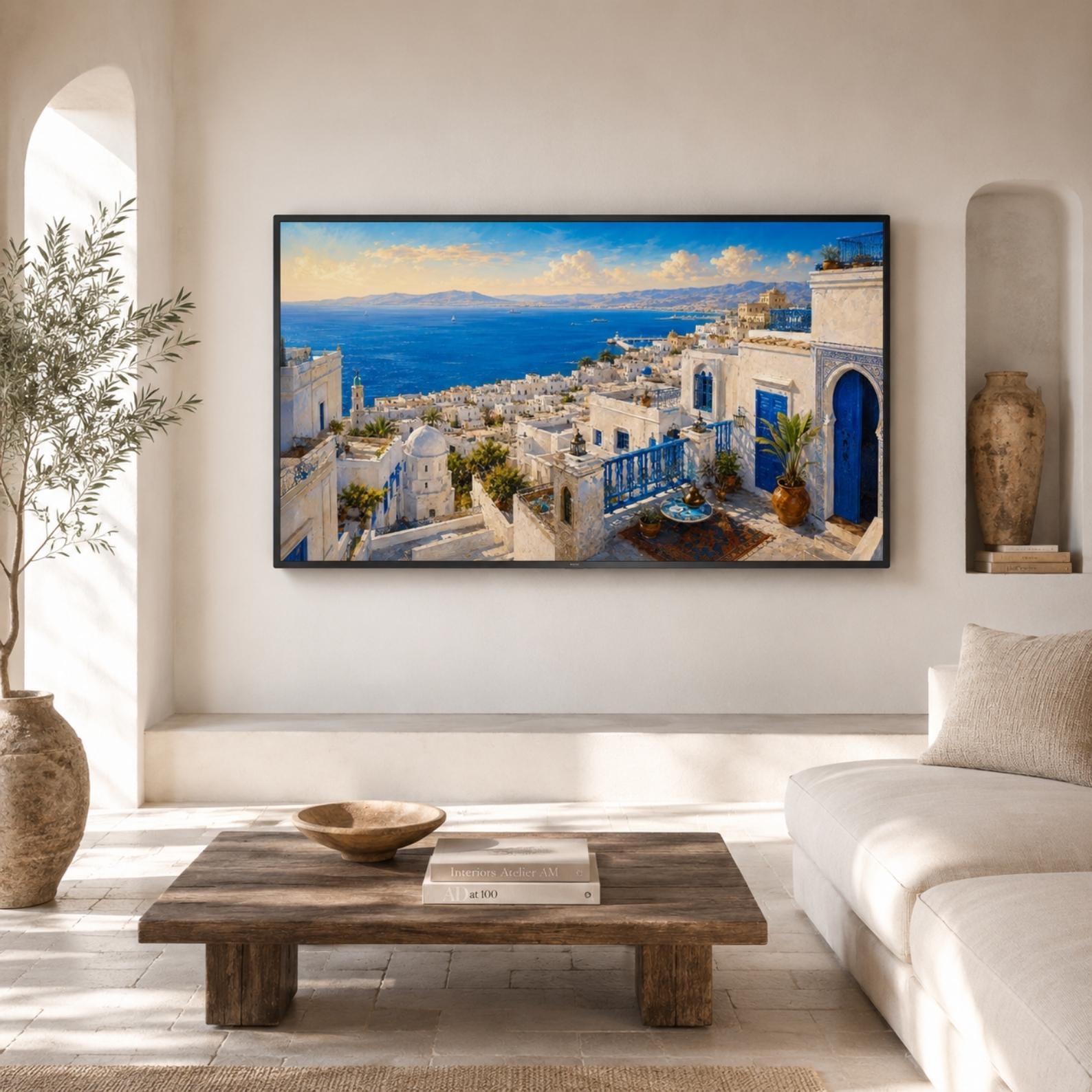 Tangier | Morocco | Frame TV Art | Samsung Frame TV | White Rooftops | Coastal Wall Art | Digital Download