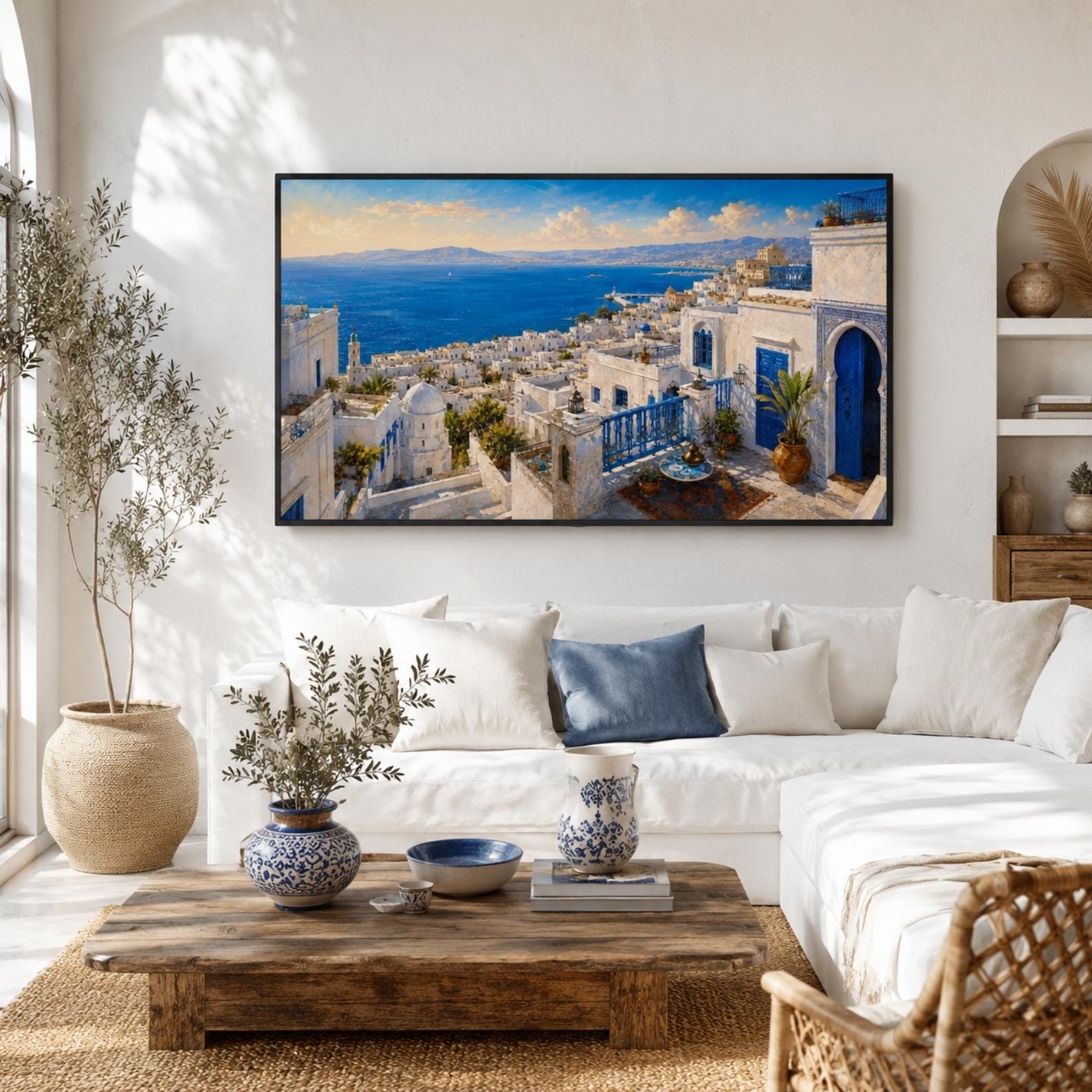 Tangier | Morocco | Frame TV Art | Samsung Frame TV | White Rooftops | Coastal Wall Art | Digital Download