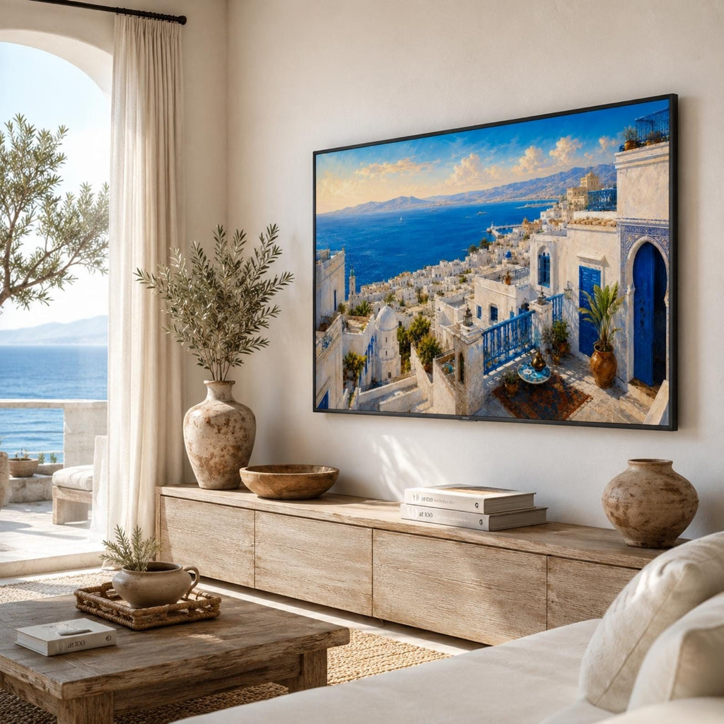 Tangier | Morocco | Frame TV Art | Samsung Frame TV | White Rooftops | Coastal Wall Art | Digital Download