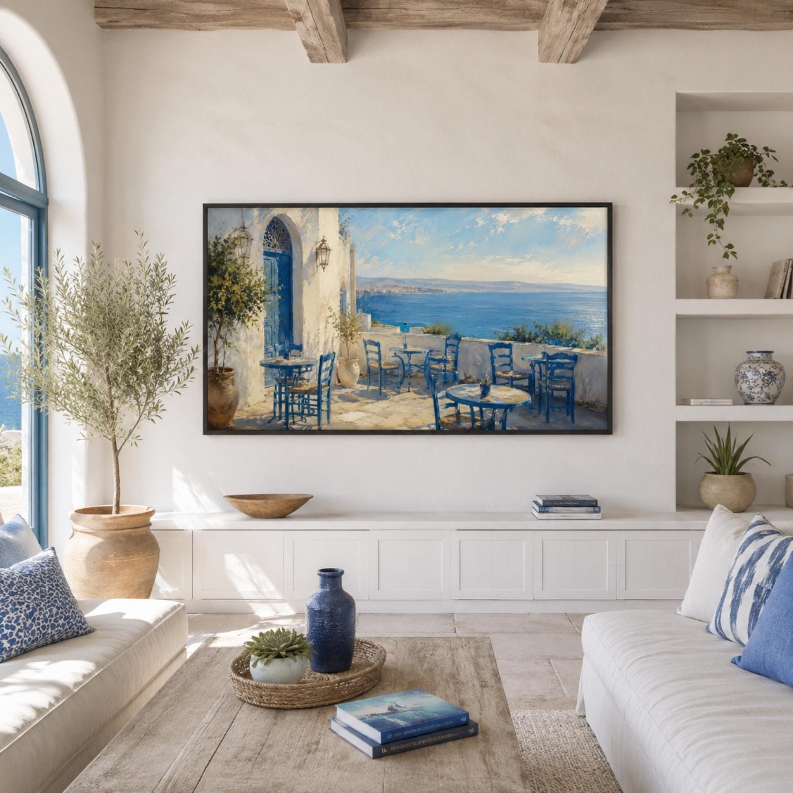 Tangier Café Art | Mediterranean Coastal View, Morocco (Digital Download)