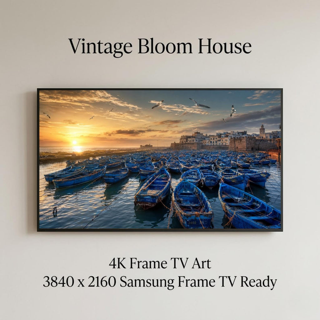 Essaouira | Morocco | Frame TV Art | Samsung Frame TV | Blue Fishing Boats | Coastal Wall Art | Digital Download