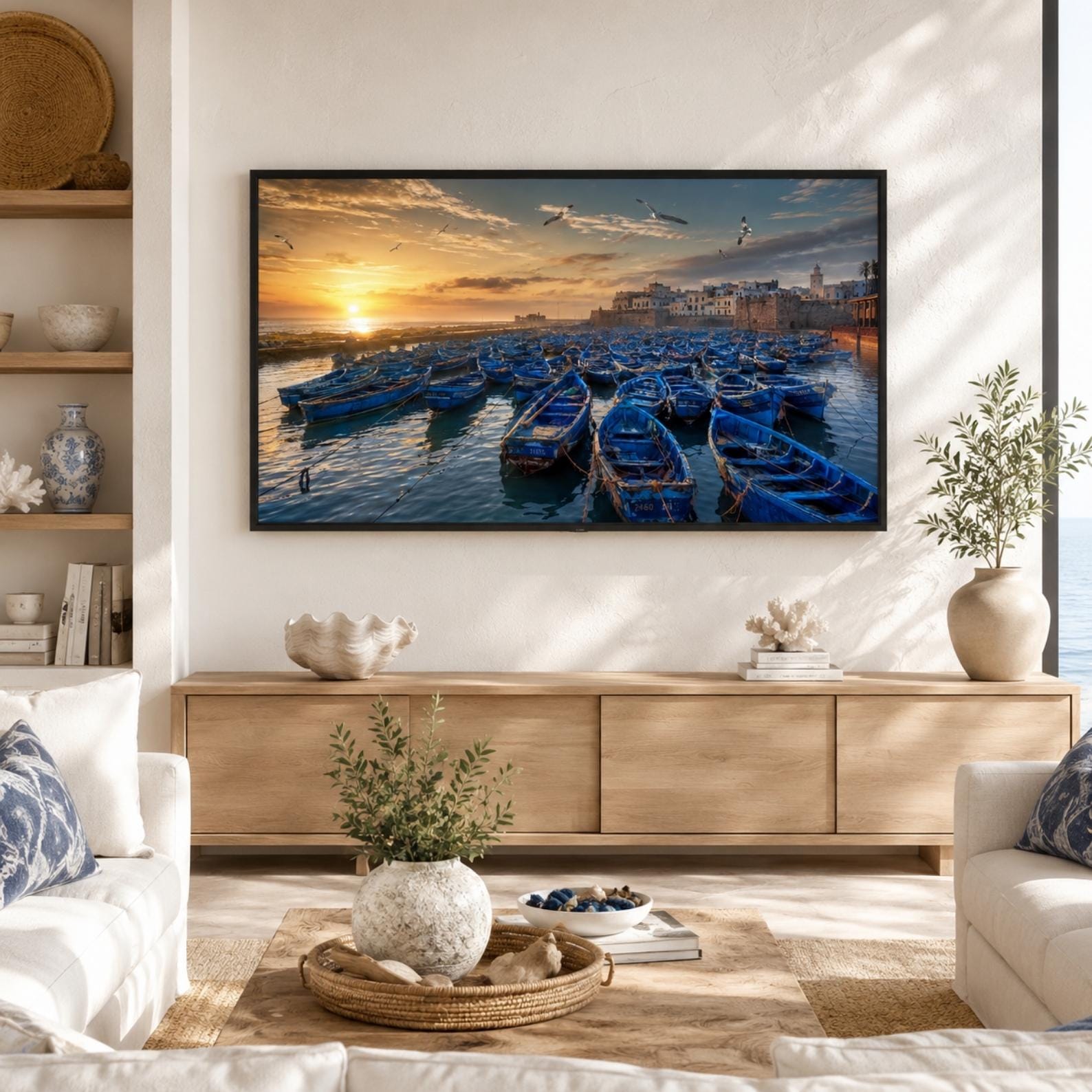 Essaouira | Morocco | Frame TV Art | Samsung Frame TV | Blue Fishing Boats | Coastal Wall Art | Digital Download