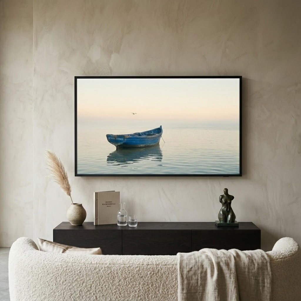 Essaouira Blue Boat | Morocco | Frame TV Art | Samsung Frame TV | Coastal Wall Art | Minimalist Ocean Art | Digital Download
