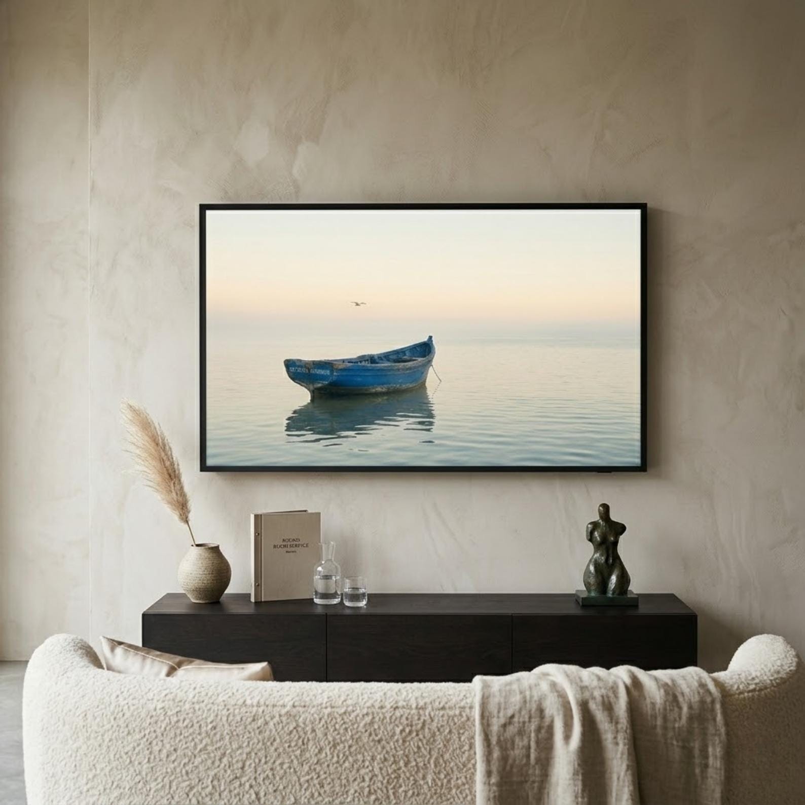Essaouira Blue Boat | Morocco | Frame TV Art | Samsung Frame TV | Coastal Wall Art | Minimalist Ocean Art | Digital Download