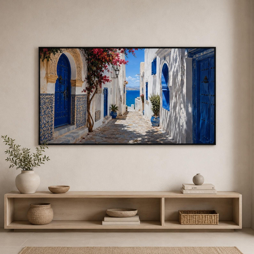 Tangier Blue Alley Art | Mediterranean Morocco Frame TV Digital Download