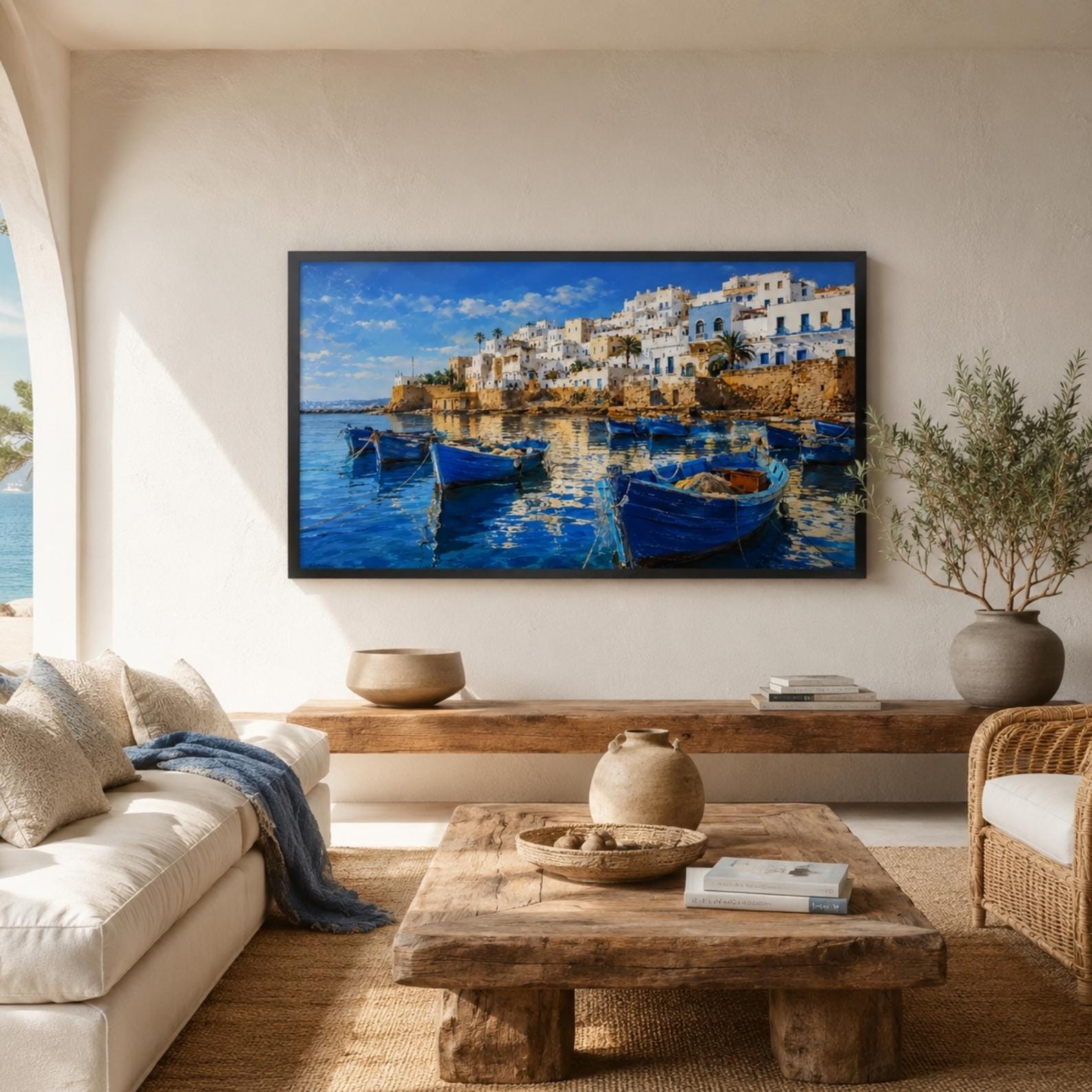 Tangier | Morocco | Frame TV Art | Samsung Frame TV | Harbor Boats | Coastal Wall Art | Digital Download