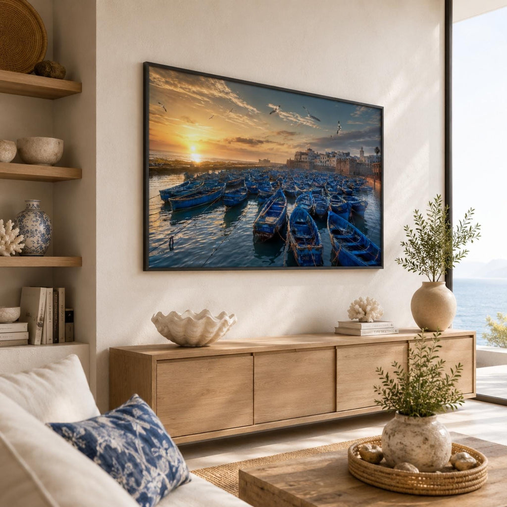 Essaouira | Morocco | Frame TV Art | Samsung Frame TV | Blue Fishing Boats | Coastal Wall Art | Digital Download