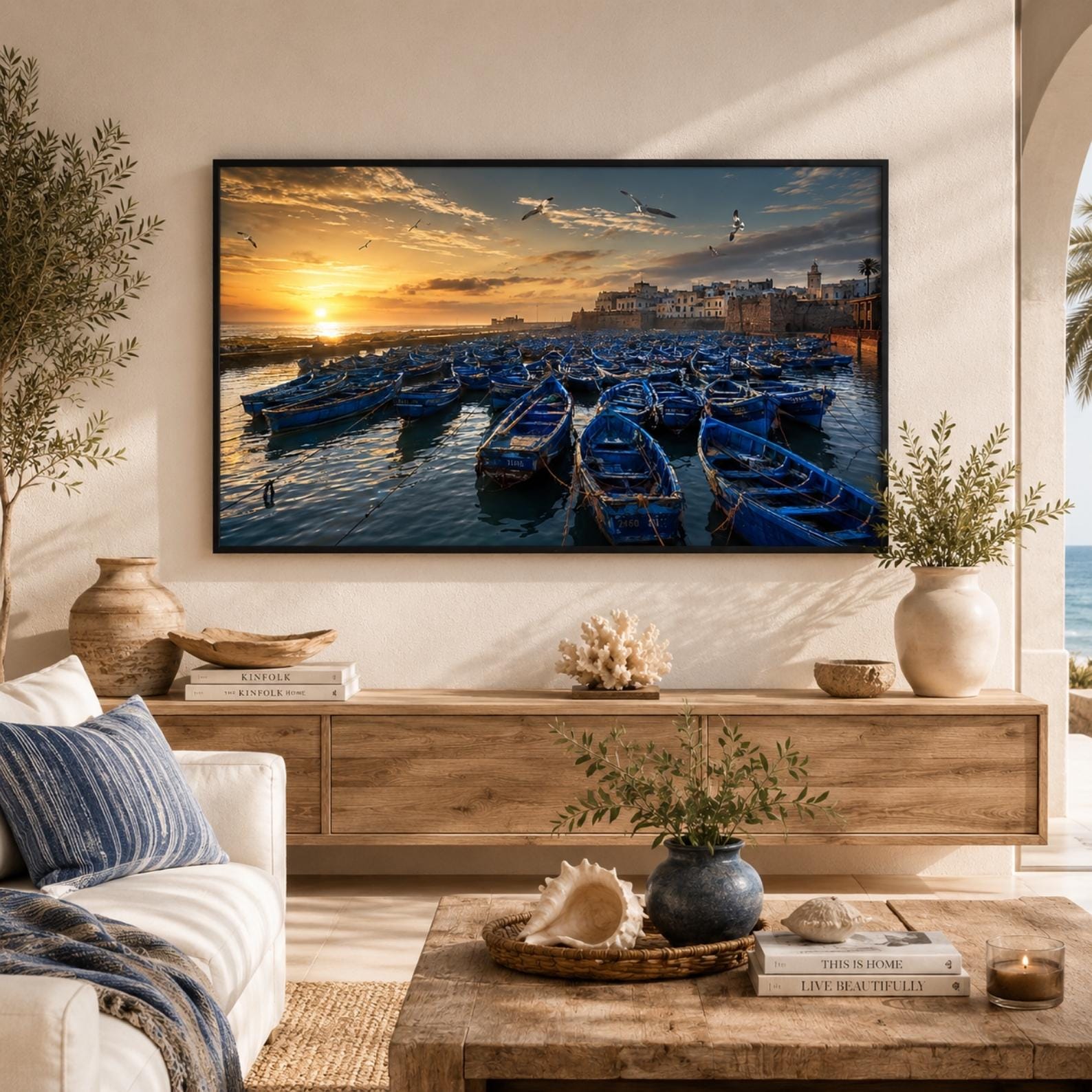 Essaouira | Morocco | Frame TV Art | Samsung Frame TV | Blue Fishing Boats | Coastal Wall Art | Digital Download