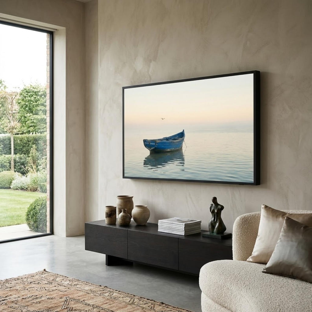 Essaouira Blue Boat | Morocco | Frame TV Art | Samsung Frame TV | Coastal Wall Art | Minimalist Ocean Art | Digital Download