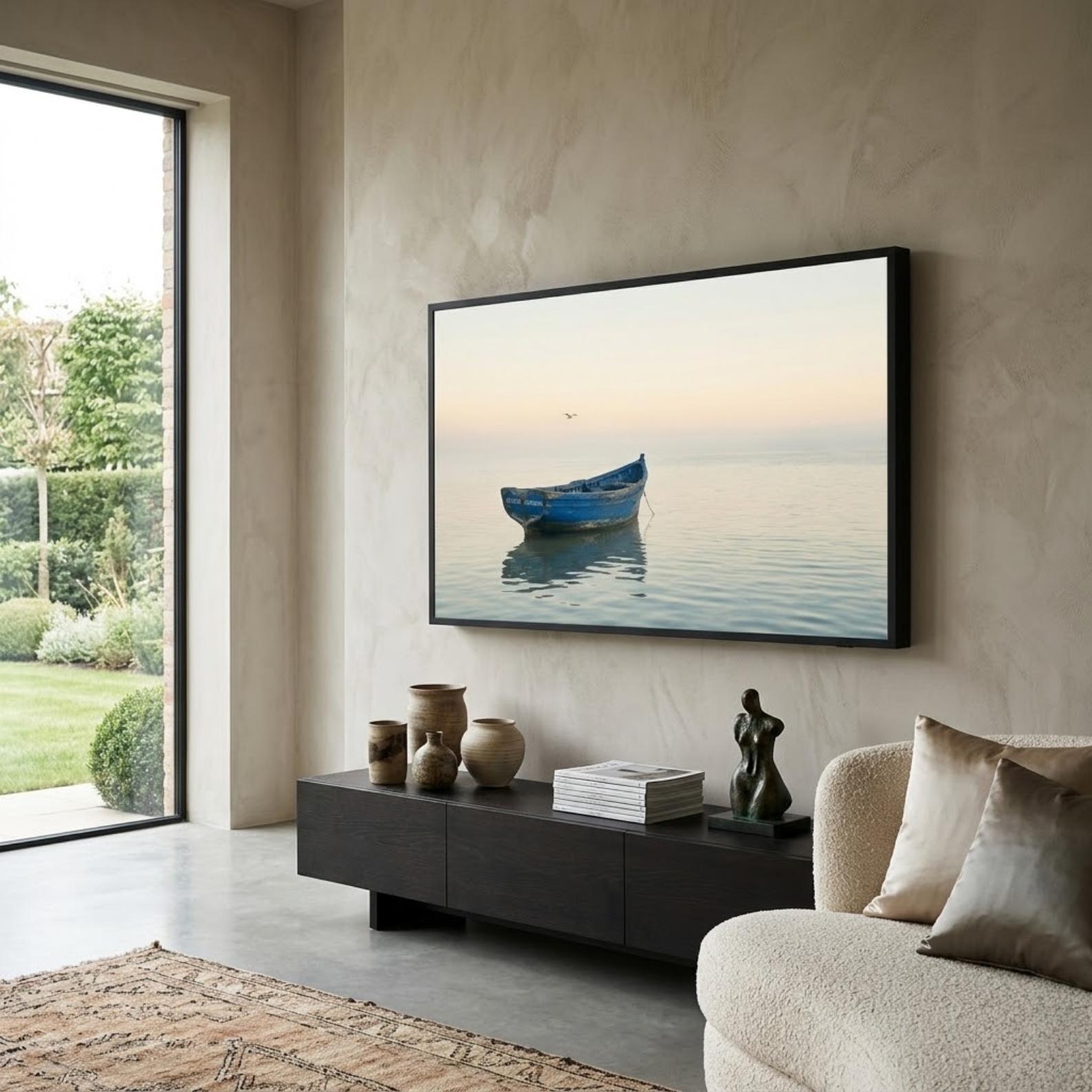 Essaouira Blue Boat | Morocco | Frame TV Art | Samsung Frame TV | Coastal Wall Art | Minimalist Ocean Art | Digital Download