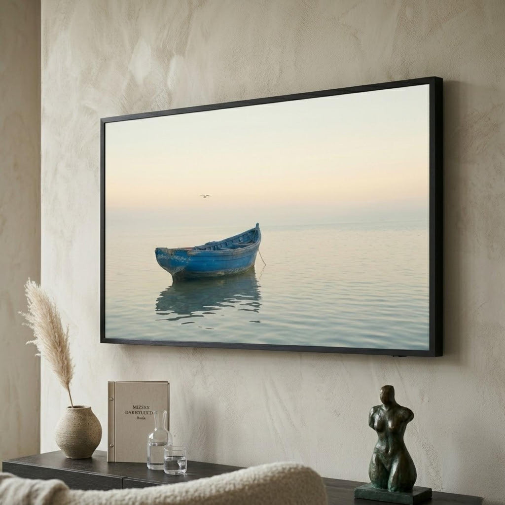Essaouira Blue Boat | Morocco | Frame TV Art | Samsung Frame TV | Coastal Wall Art | Minimalist Ocean Art | Digital Download